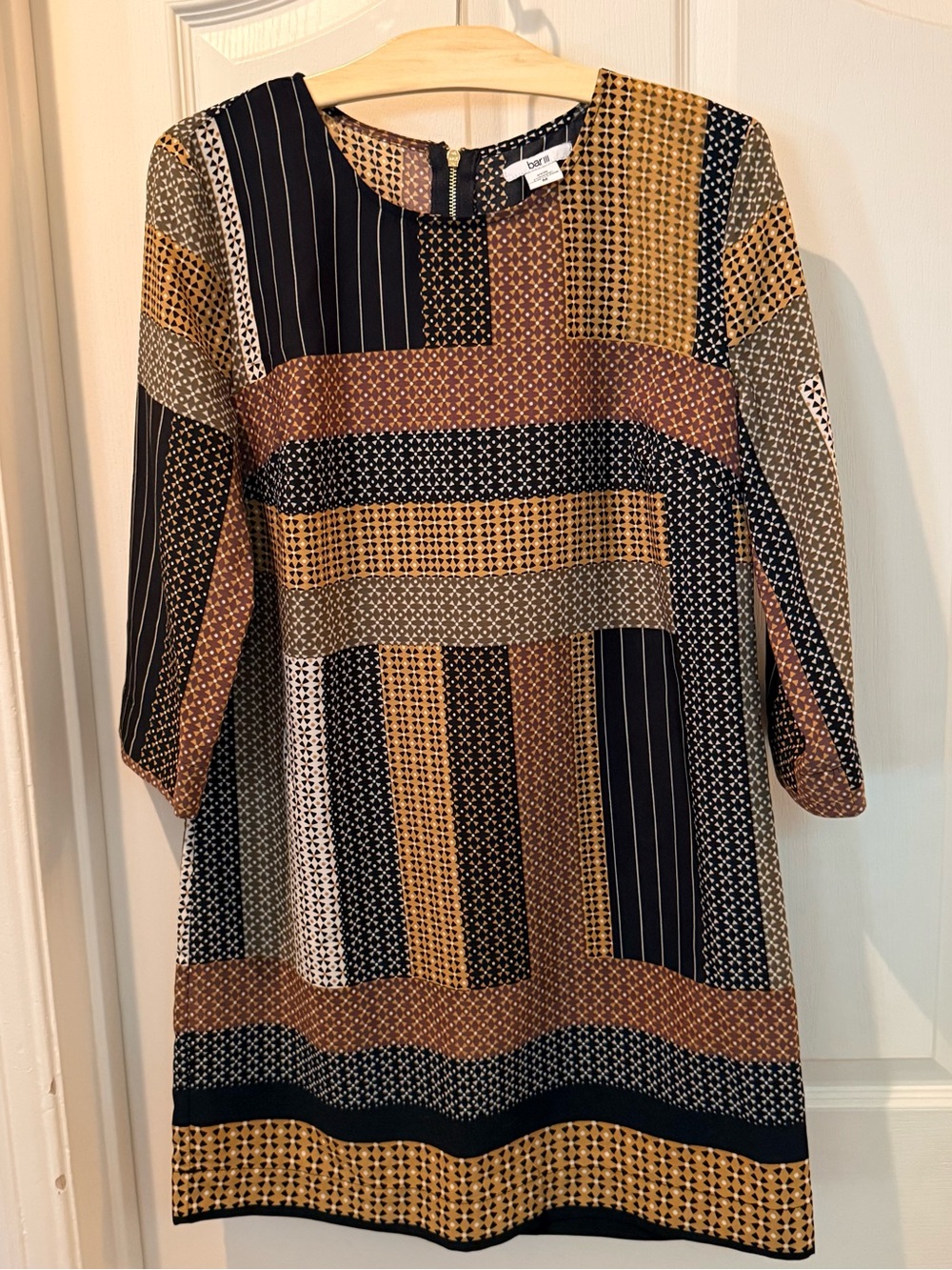 Bar III Geometric Print Mini Dress in Black and Brown